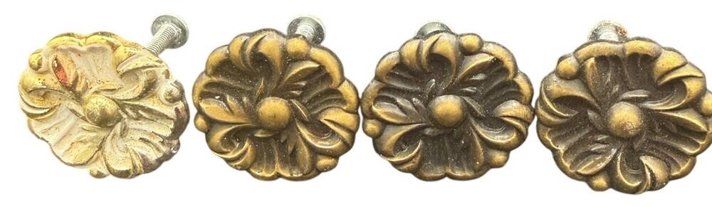 Vintage French Provincial Floral Brass Cabinet Knobs Lot of 4